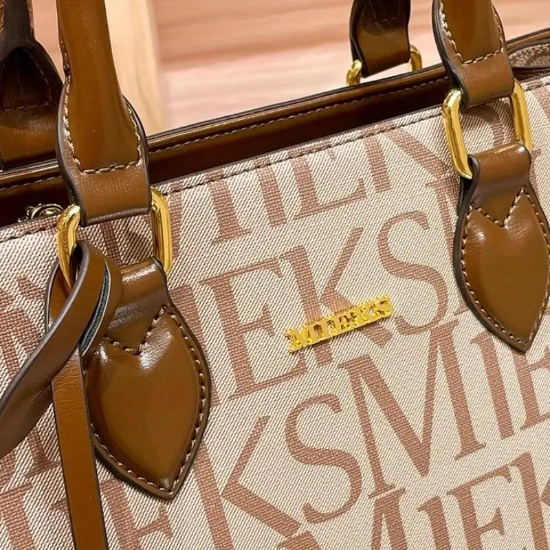 2025 new womens tote bag large capacity beige microfiber with hardware multiple compartments adjustable shoulder strap zipper closure for commuting work casual versatile carryall hardware Product details 12