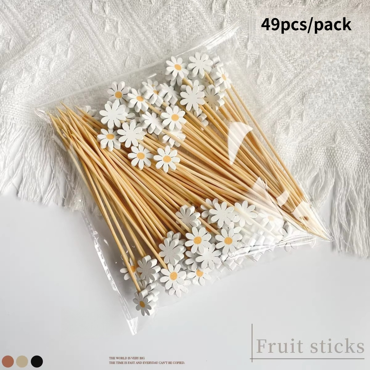 Image of 49pcs/pack Cute White Daisy Bamboo Sticks Exquisite And Fashionable Bamboo Skewers, Themed Bamboo Skewers, Skewers, Fruit Skewers, Sushi Skewers, Sandwich Skewers, Hamburger Skewers, Barbecue Skewers