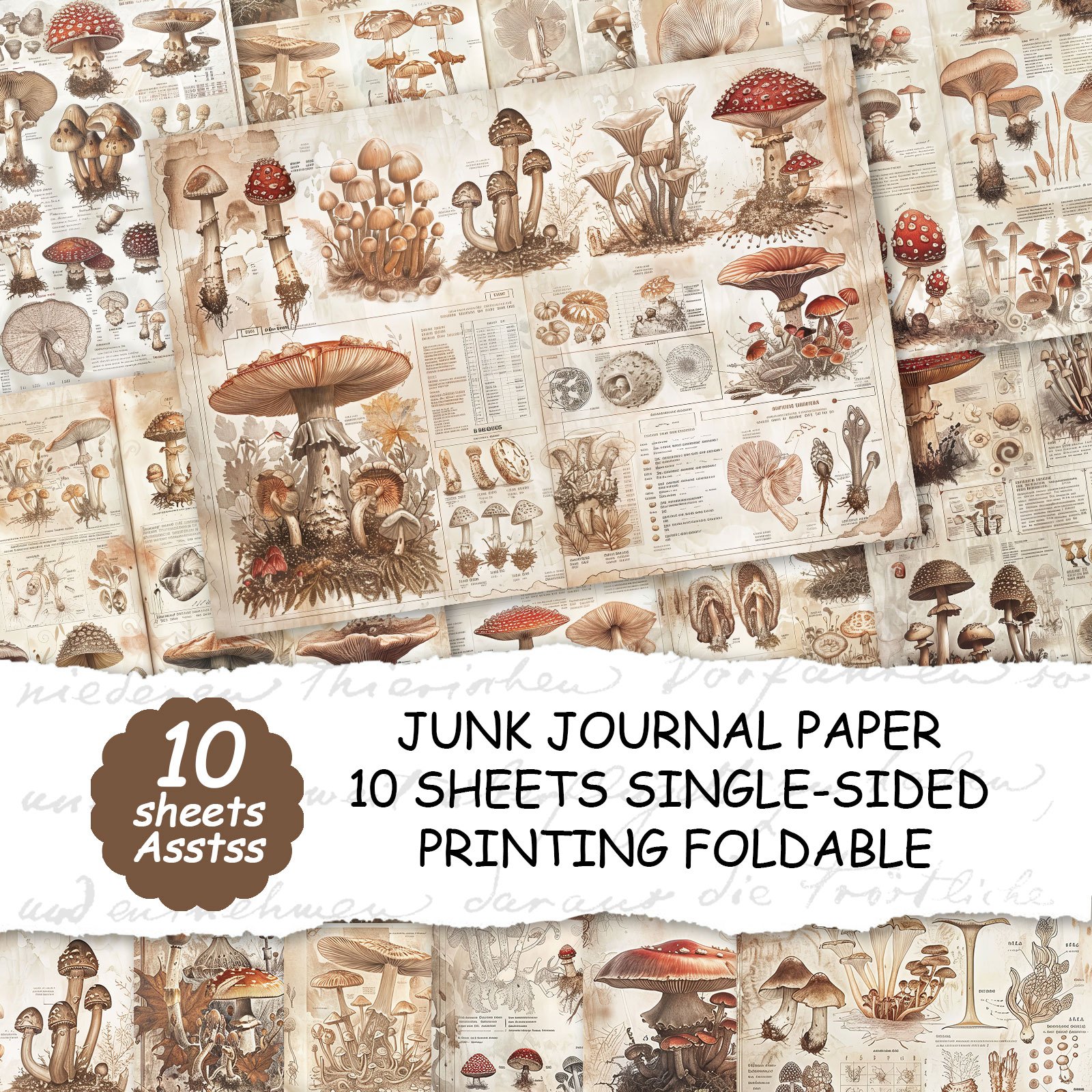 TEMU Asstss 10 Sheets Of A4, Mushroom , Cover, Diary, Handmade Diary, Decorated Crafts,, Book Supplies, Cover, Wrapping.