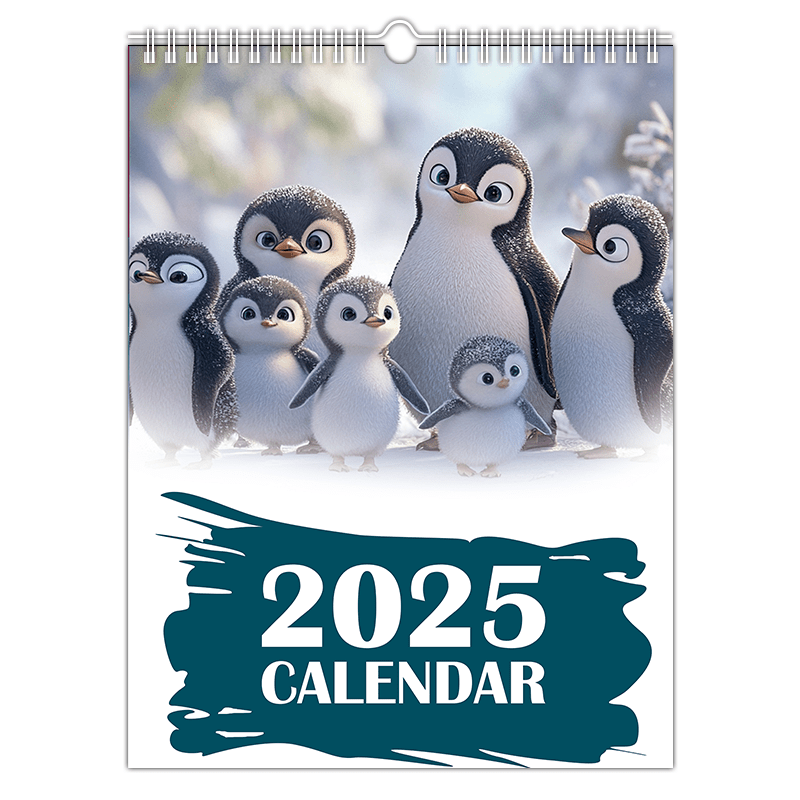 

2025 Adorable Wall Calendar - 12-month Planner, Vibrant , Decor, High-quality Paper, Penguin Gifts