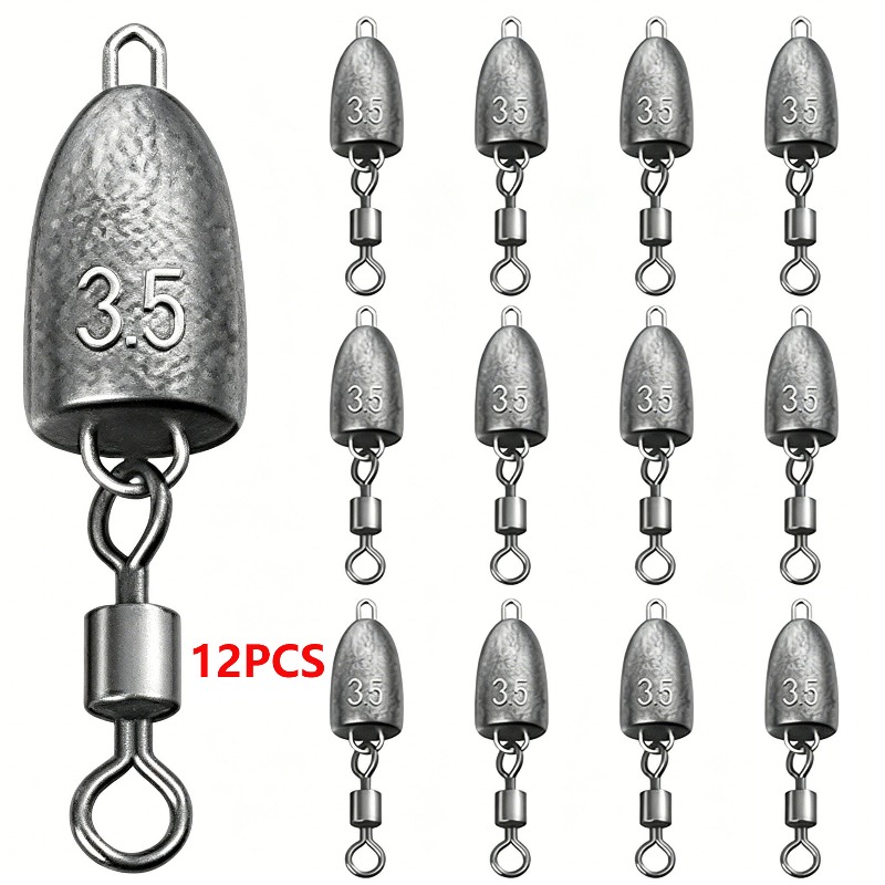 TEMU 12pcs Fishing Sinker Set - -shaped Sinkers With Swivel Rolling Glider, Ideal For Casting & Texas Rig Fishing, Suitable For Saltwater &