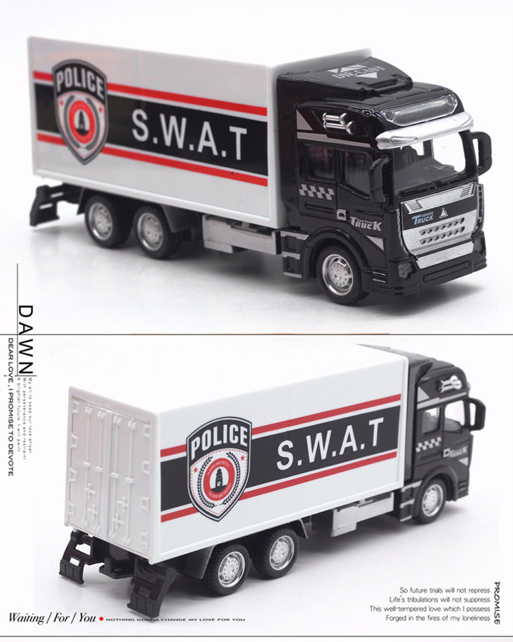 1pc Alloy Police Rescue Vehicle Pull-back Car Model, Traffic Rescue Vehicle Crane Transporter Car Model