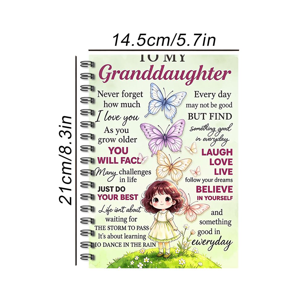 TEMU 1pc, Cute Cartoon Girl With Butterflies Spiral Notebook, Inspirational Quote For My Granddaughter, A5 X 14.5cm, 60 Pages () Daily Journaling And