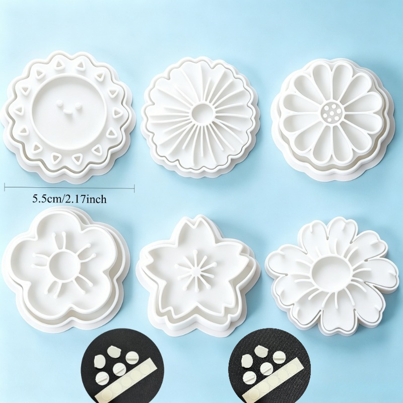TEMU 6pcs Cherry And Sunflower Shaped Cookie Molds, Flower Pattern Cookie Stamp Cutters, Home Kitchen Baking Pastry Tools (free Handle Included),