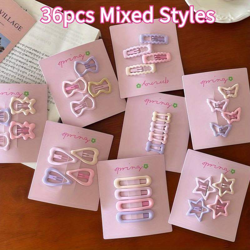 TEMU Lot de 36 pinces à cheveux mignonnes série : avec divers incluant , pandas, papillons et cœurs, adaptées pour une tenue décontractée, de voyage