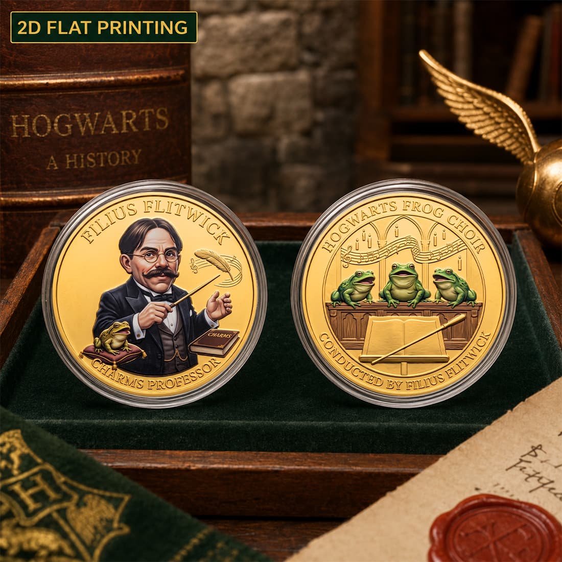TEMU Replica Coin 1pc Wb Harry Potter Flitwick Coin - Suitable For Hogwarts Charms Professor Replica, Frog Conductor Collectible, Movie Memorabilia