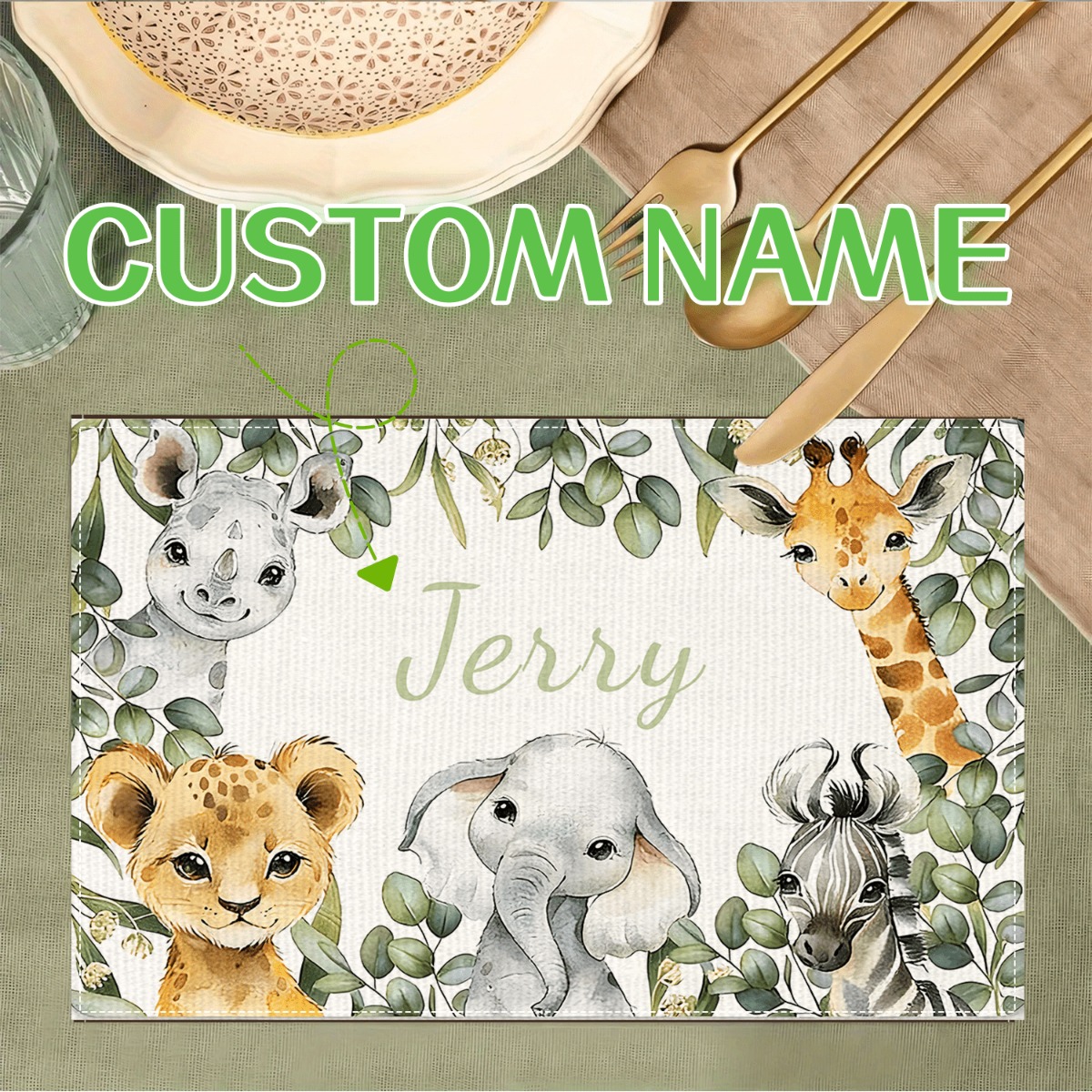TEMU 1pc/4pcs/6pcs Forest Animal Design Custom Name Placemats, Home Decor Production, Valentine's Day, Decor, Personalized Gift For Party Placement