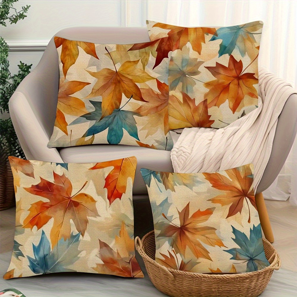 4pcs autumn thanksgiving maple leaf printed pillow covers double sided polyester zipper closure contemporary fall decor for living room bedroom sofa machine washable pillow inserts not included pillow covers for living room bedroom accents warm seasonal style durable fabric decorative pillowcases   festive pillowcases   textile accent pillowcases holiday   Product details 2