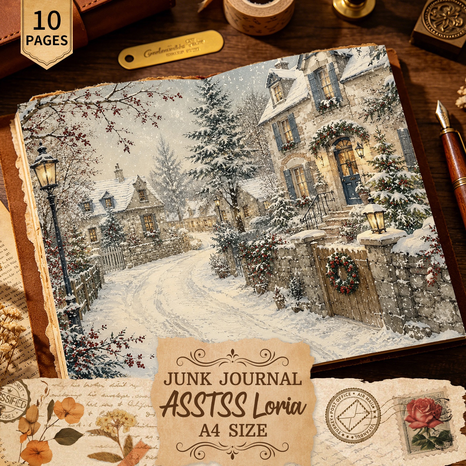 TEMU Asstssloria 10 Sheets A4 Christmas Snow Scene, Streets Decorative Paper, Handcrafted Junk Journal And Decorative Craft Paper, Craft Supplies