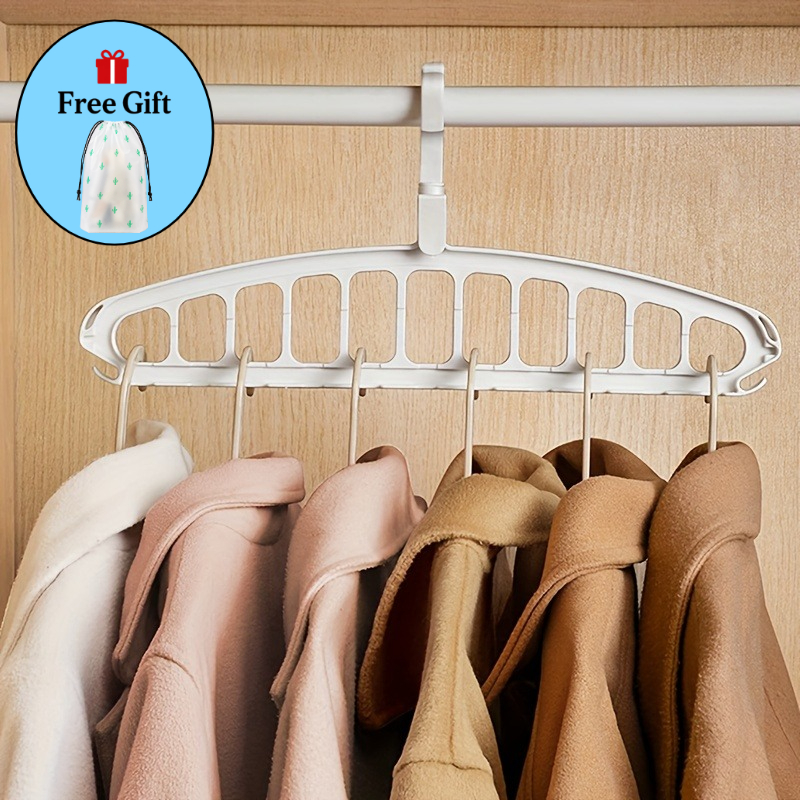 TEMU 1pc Combination Set (1pc Clothes Hanger And 1pc Cactus Storage Bag) Home Foldable Hanger, Dormitory, Multifunctional Magic 11-hole Clothesline,