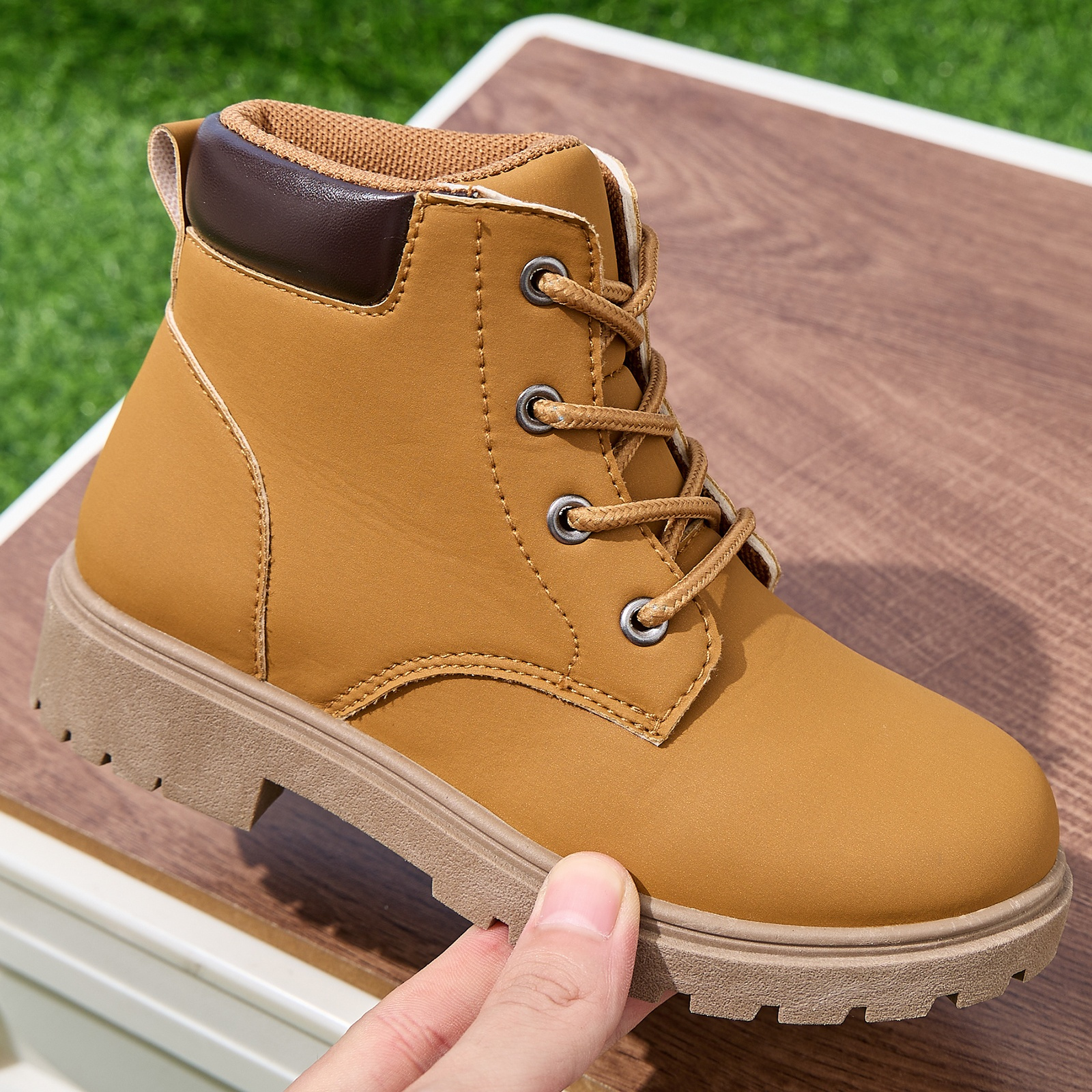     high quality outdoor boots with slip-resistant sole, zipper closure & round toe - tan/black pu upper & cushioned insole, low-top rugged footwear for  ,   casual & sports shoes 0