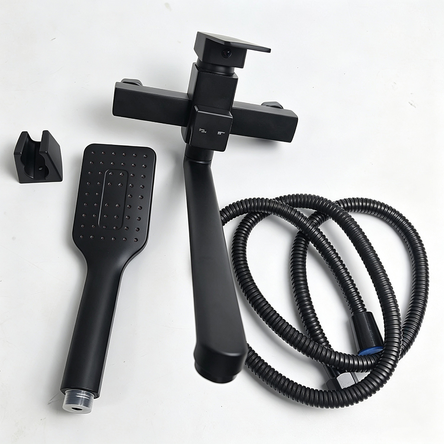 Image of Modern Black Bath Shower Mixer Tap Wall Mounted Bathtub Faucet With Single Lever Includes Handheld Showerhead And Hose Stylish Bathroom Tub Fixture