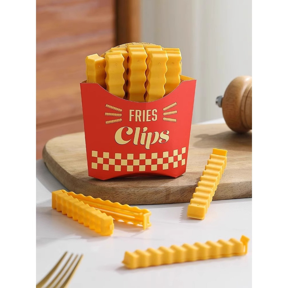 12pcs cute french fry shaped bag clips moisture proof freshness sealing for snacks bread more   plastic kitchen accessories details 2