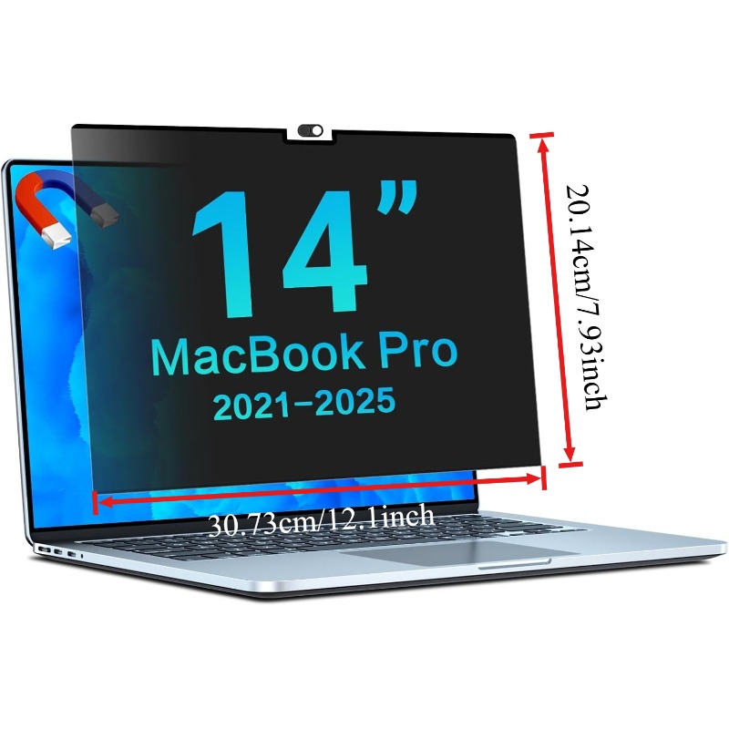 TEMU Magnetic Privacy Screen Protector For 14-inch (2021, 2022, 2023, 2024, M1, M2, M3, M4, Pro, Max) - Removable Laptop Privacy Filter Shield With