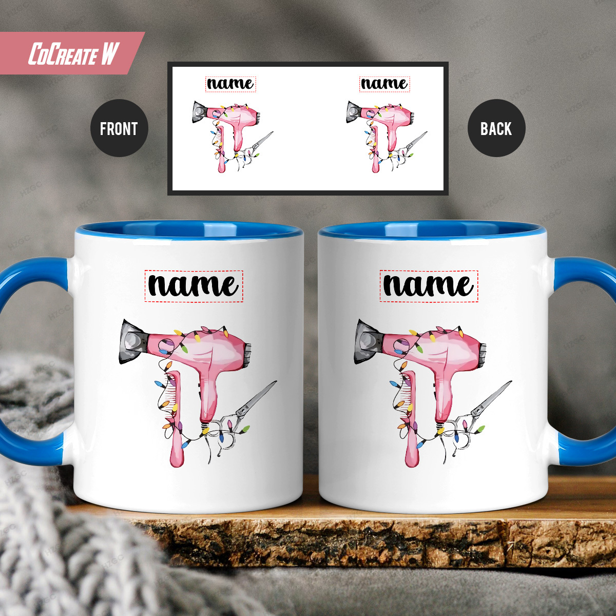 1pc 11oz custom name ceramic hairdressing tool string lights coffee mug personalized gift for hair stylists adults   cup with hair dryer comb scissors print dishwasher safe ideal 4