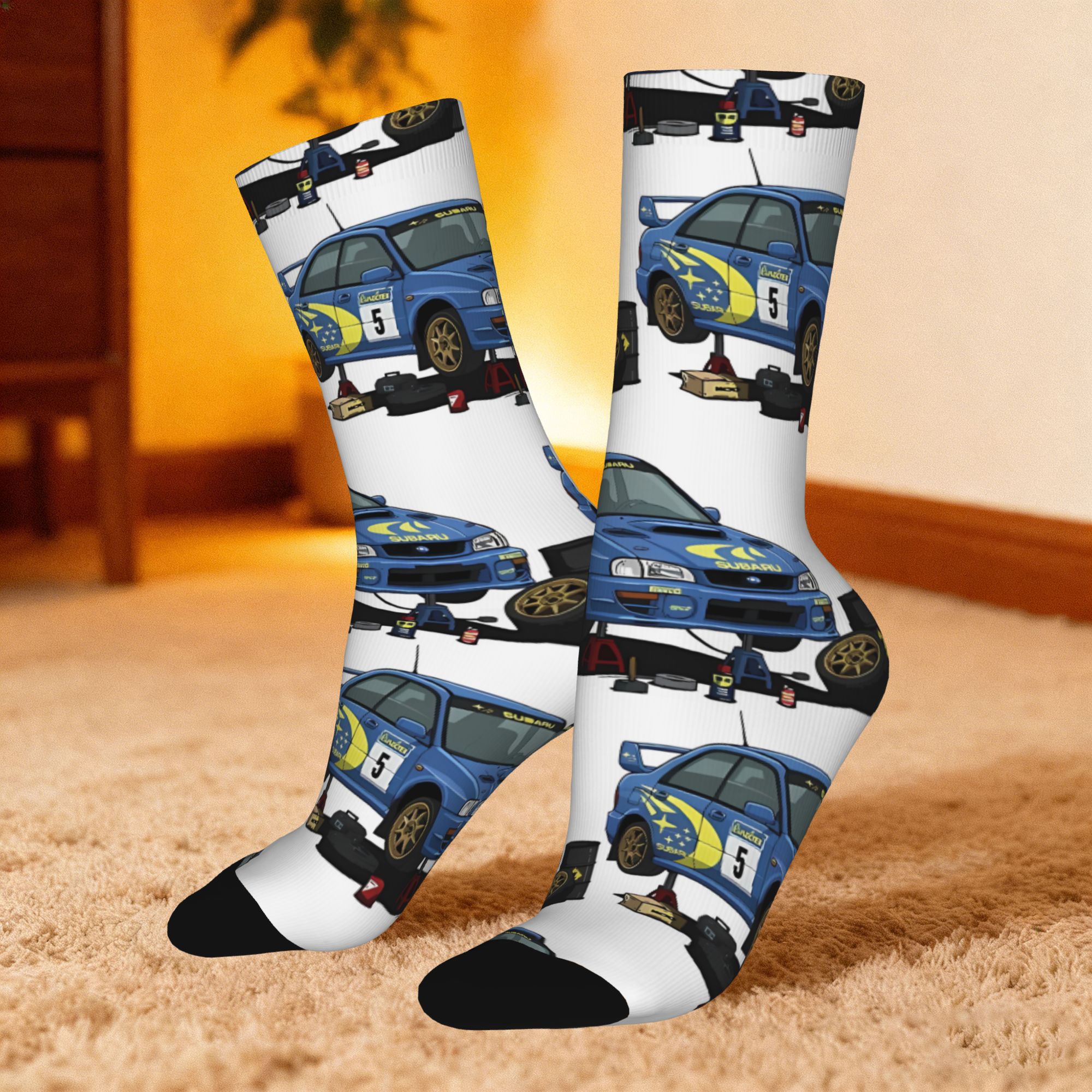 TEMU 1 Pair Hip Hop Retro Rally Crazy Men's Compression Socks Unisex Street Style Seamless Printed Funny Novelty