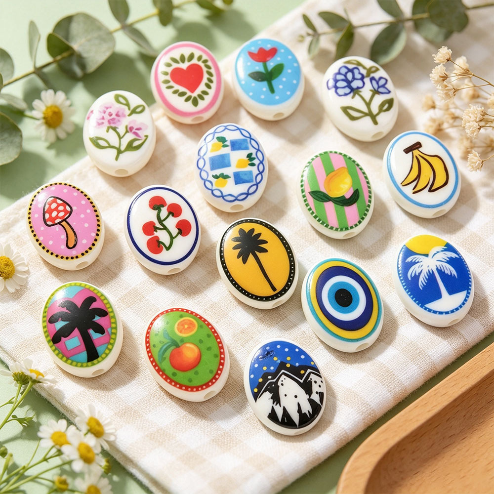 Light Bohemian Style Oval Ceramic Beads for DIY Jewelry Making