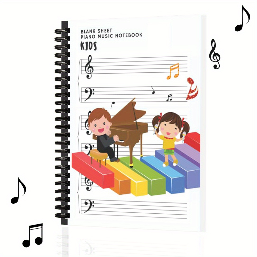 TEMU 1pc Blank Sheet Piano Music Notebook For Teens - Wide Staff Music Notebook With 100 Pages, Classic White Cover, A5 Size, Piano Lovers & Music
