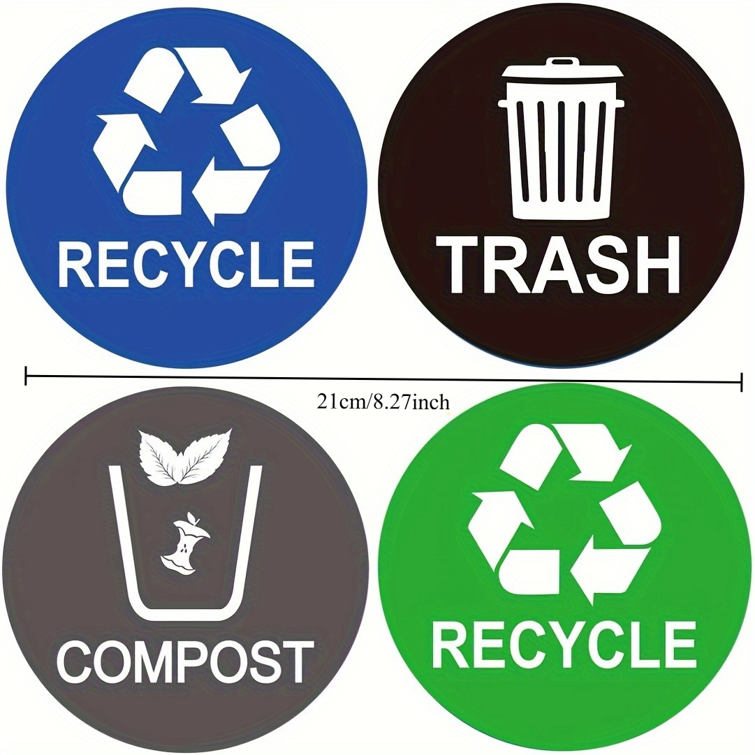 TEMU 4pcs Recycling Stickers - Waterproof Trash Can Labels For Indoor And Outdoor Use - Durable Vinyl Decals To Organize And Recycling On Metal,