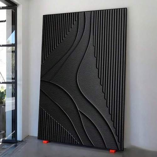 modern black white abstract lines textured minimalist framed canvas wall art black marble like horizontal vertical beige brown gray tones wrapped frame for bedroom living room hallway large or small space decor 2d flat room