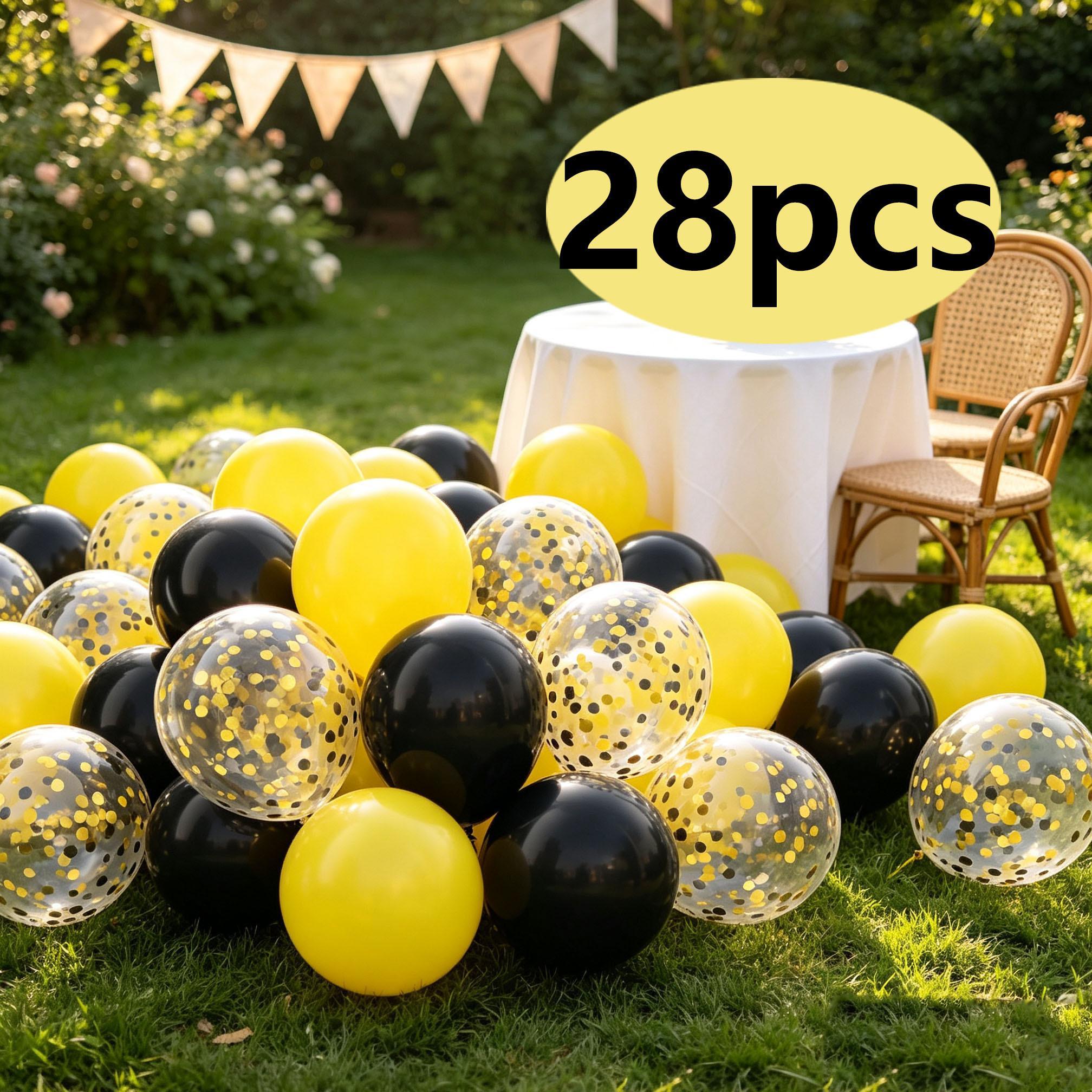 TEMU 28pcs Black And Yellow Balloons, 12/10-inch Black And Yellow Latex Balloons, With Black Yellow Confetti Balloons, For Birthday Party Decoration