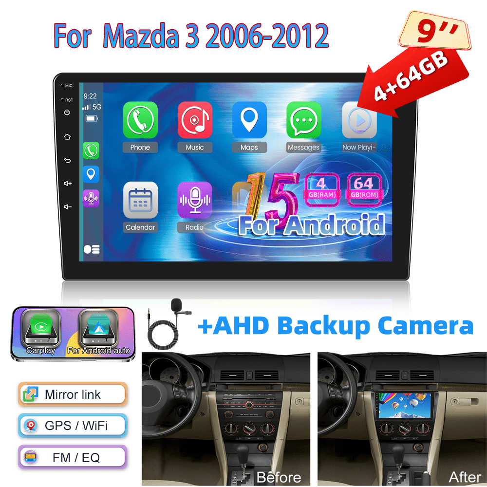 Image of [4+64g] 15 Car Radio, For 3 2006-2012, 9-inch 1280p Ips Touch Screen Radio With Car Radio Ai Dsp/ Fm/ Rds/ 32eq Gps Wifi Swc+microphone, Ahd Reverse Camera