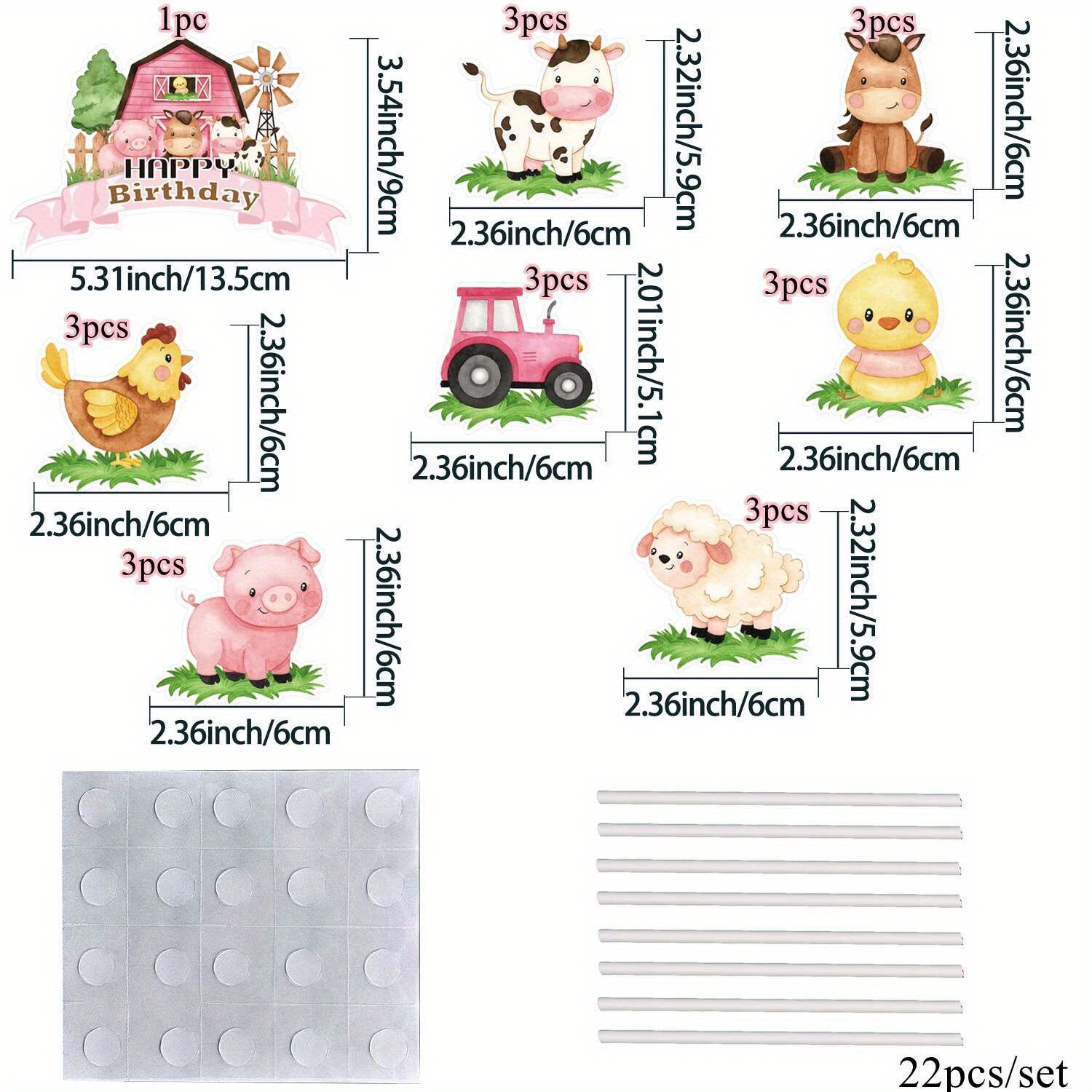 Image of 22pcs Farm Animal Cake Toppers Cartoon Pig/sheep/horse Toppers For Happy Birthday Celebrating Party Cupcake Supplies