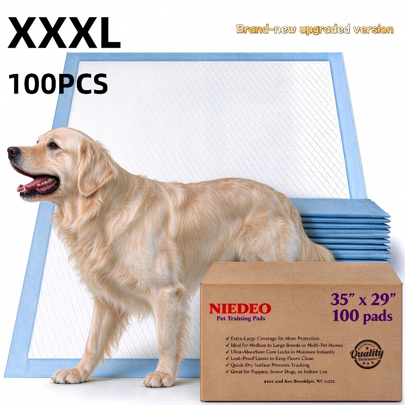 TEMU Xxxl-35 X 29 In - 100pcs (big Dog, Large Quantity), Upgraded Thickened Super Absorbent Leak-proof Puppy Training Pads, Super Absorbent Dog Pee