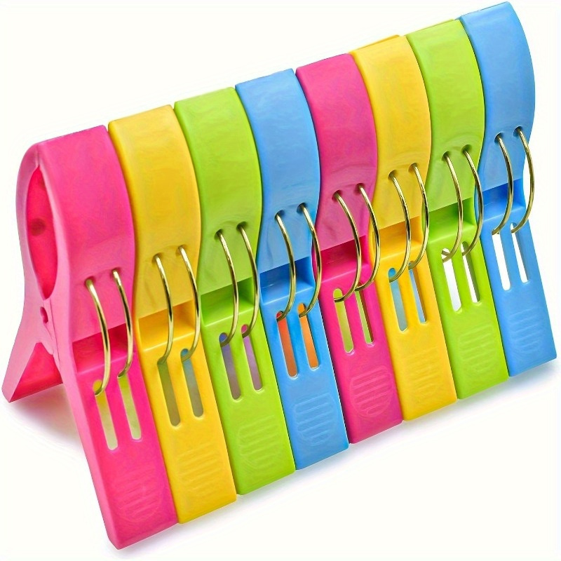 

8pcs Windproof Beach Towel Clips - Plastic Pegs For Securing Towels, Clothes & Quilts - Vibrant Pink, Yellow, Green, Blue, Orange & More - Outdoor Relaxation, Clothes Pins