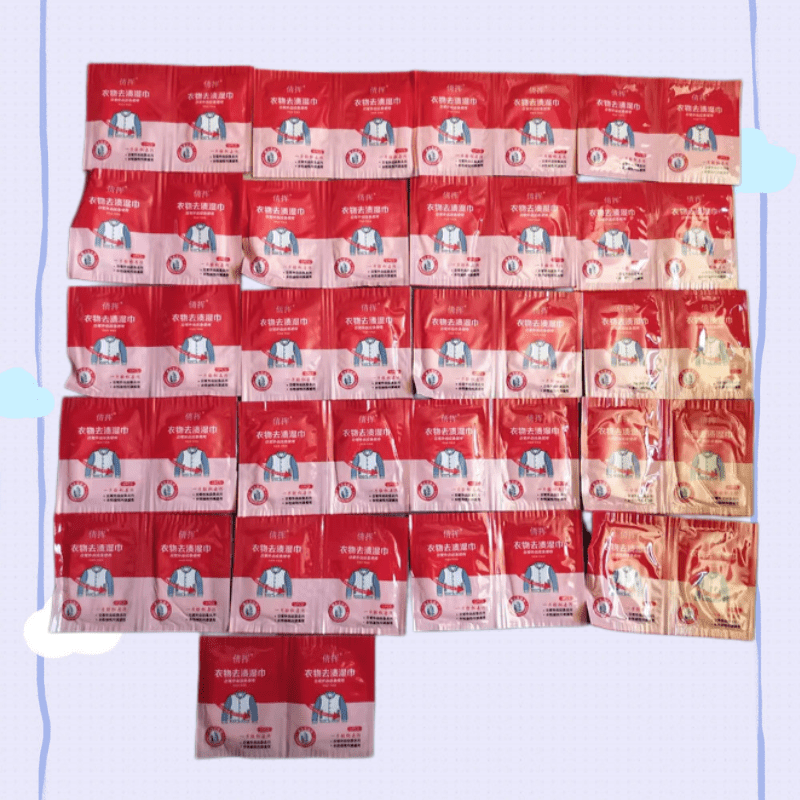 Image of Cloths And Towelettes, 42pcs Pink And Red - Matching Mini Portable Travel Pockets - Disposable Clothing Wipes, Individually Packaged Non-woven Fabric, Suitable For Daily Clothing Cleaning