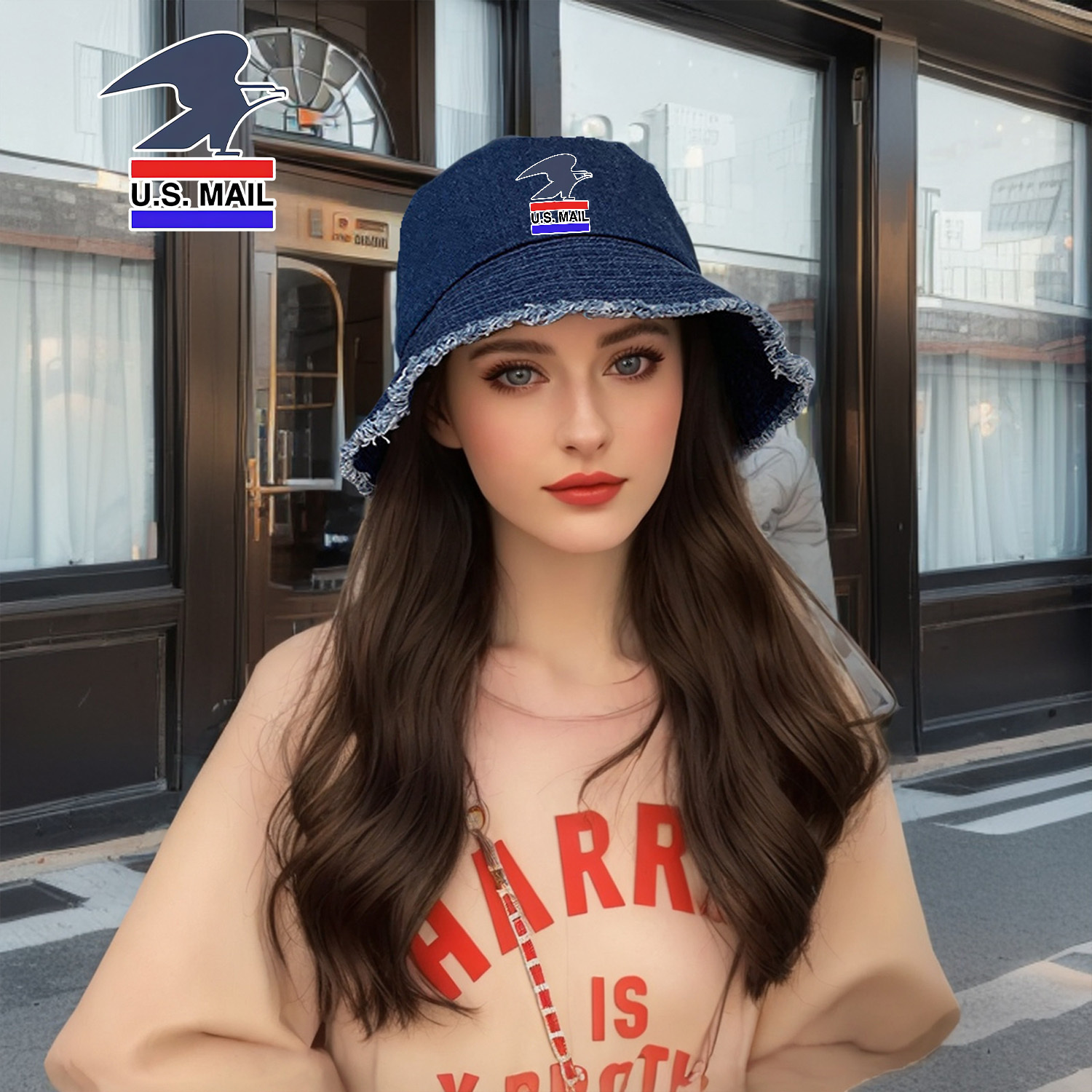 

A Stylish Denim Hat Featuring Eagle From The Us , A And Unique Denim Hat---nzyfm001