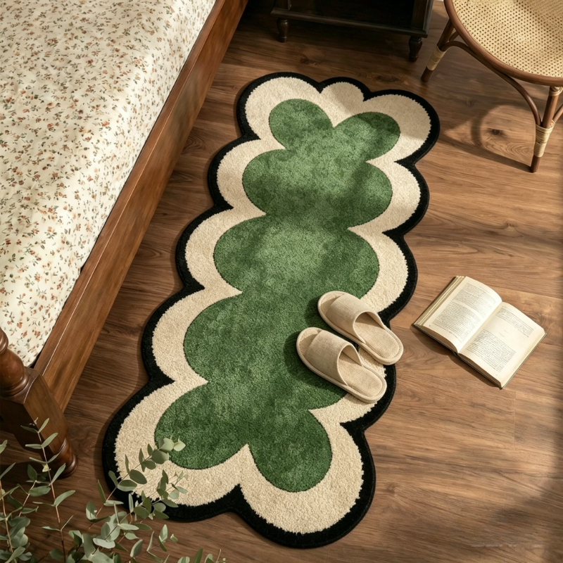 TEMU Luxury French Vintage Suitable For Bedroom & Entryway - Emerald Striped Wave Shape Rug, Thick Pile Machine Washable Non-slip, Irregular Wave