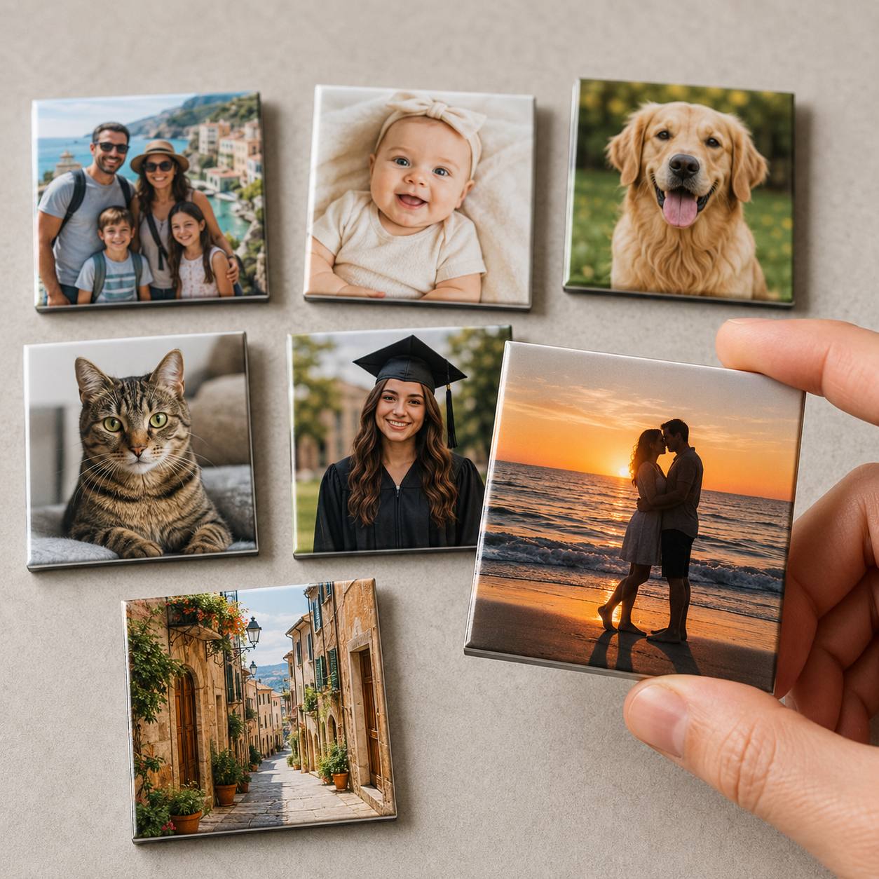 TEMU A Set Of 7 Different Exclusive Family Photos To Customize Square Refrigerator Decals. High-definition Printed Personalized Photo Ornaments,