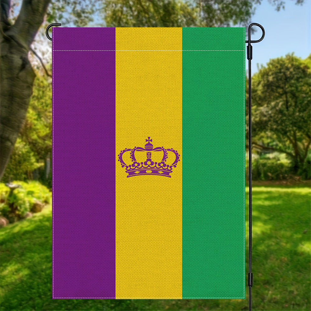 

Mardi Gras Crown Double-sided Garden Flag - Vibrant Outdoor Decor For Home & Yard, Polyester, No Pole Included, 12x18in