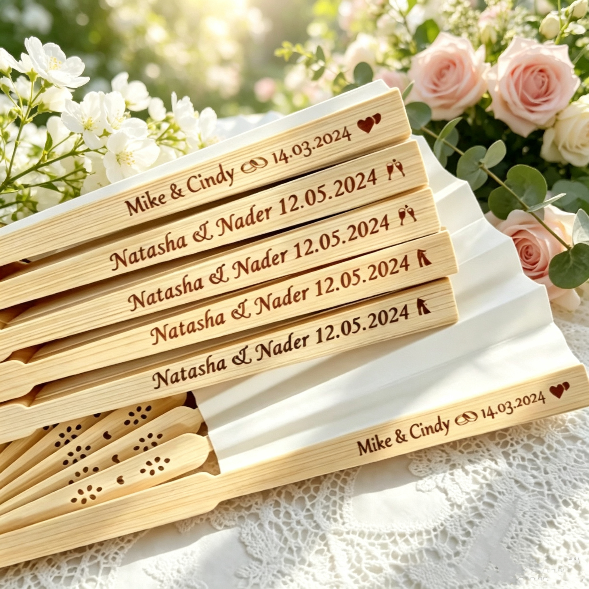 TEMU Personalized Custom Engraved Bamboo Folding Fan - Elegant Suitable For Weddings, Birthdays, Church Brides | Custom Name/text/ | Folding Handheld
