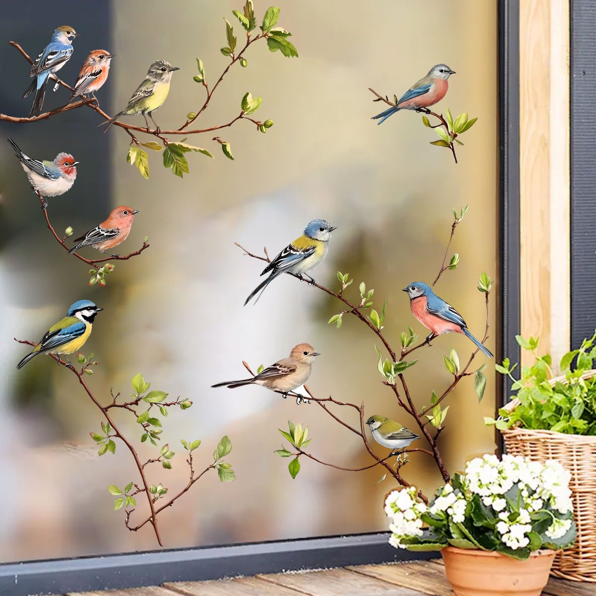 E-shop Neu Entwickelte Bemalte Baumzweig Vogel Statik Klebe Tapete für Schlafzimmer Heim Dekoration und Veredelung Wandaufkleber