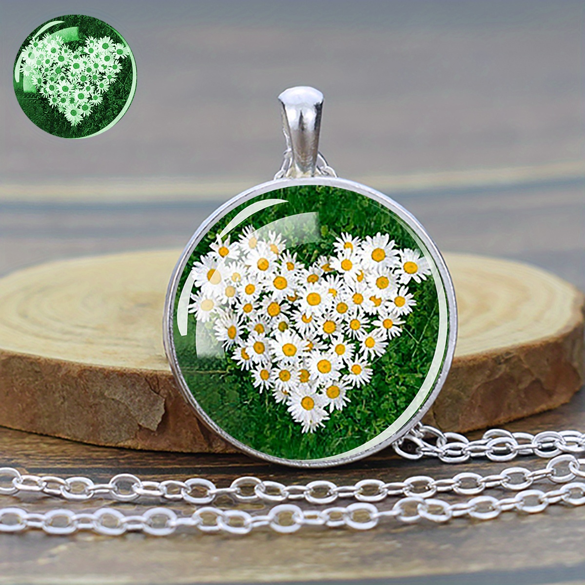 Luminous Flower Necklace with Daisy & Cherry Blossom Pendant, Gift for Her