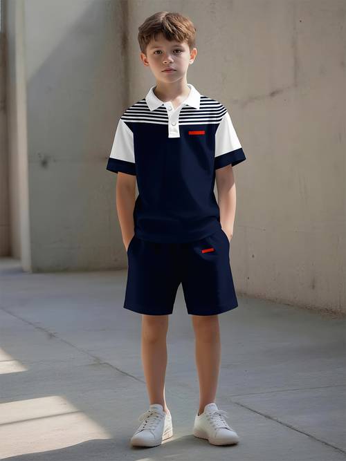 striped shirt and shorts set features a color resistant and versatile shirt and shorts set is suitable boys wear offering a casual yet for outdoor