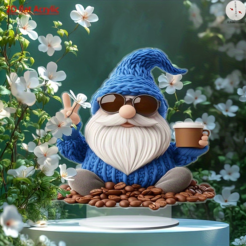 TEMU 2d Flat, 7.9"x7.9" 2d Acrylic Coffee Lover Gnome Statue With – Bohemian Desktop Decor For , Perfect Gift For Coffee Enthusiasts, Accent,