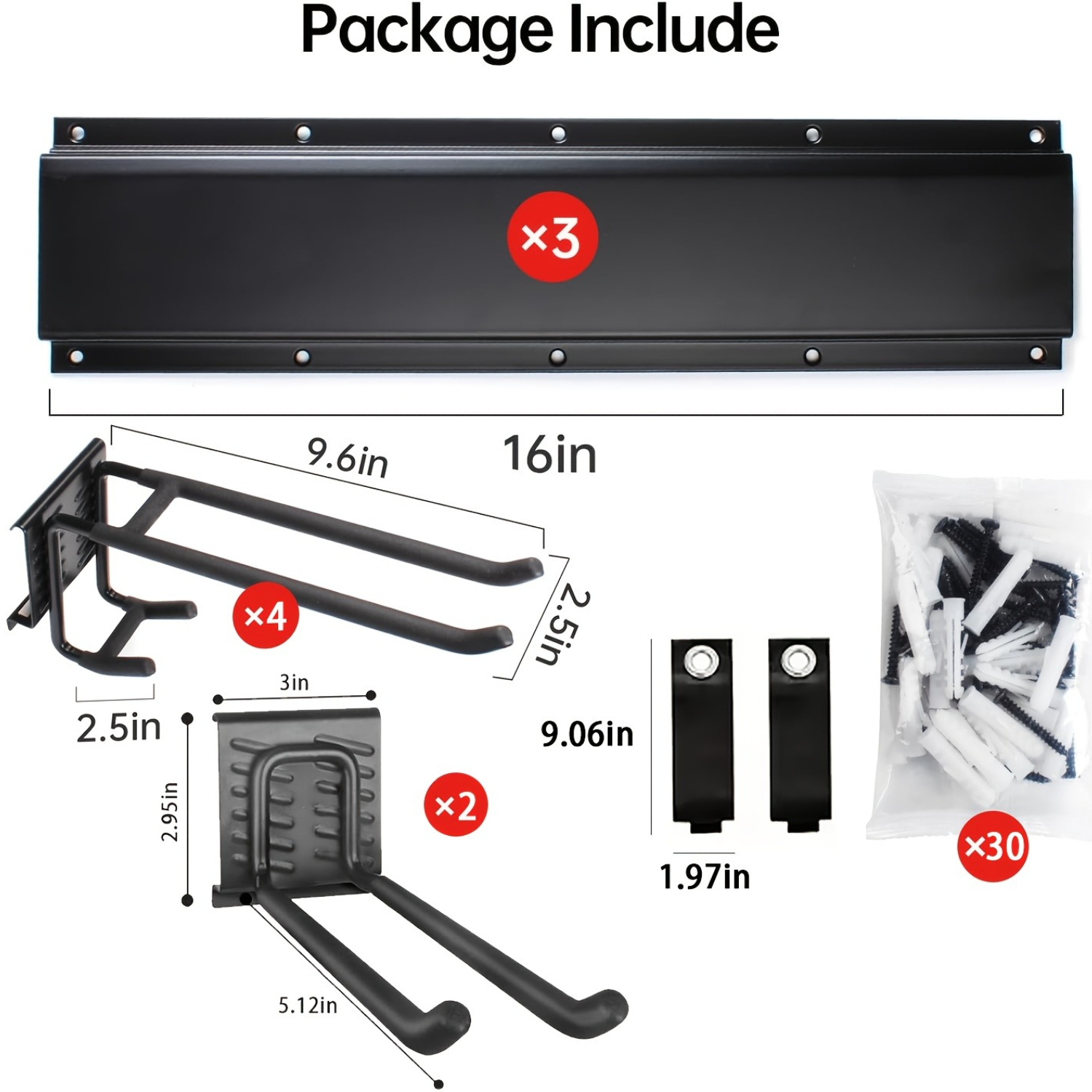 TEMU 2026 Heavy-duty Wall-mounted Garage Storage Rack, 48 Inches Long, With 3 Tracks And 6 Adjustable Double Hooks, Perfect For Organizing Gardening