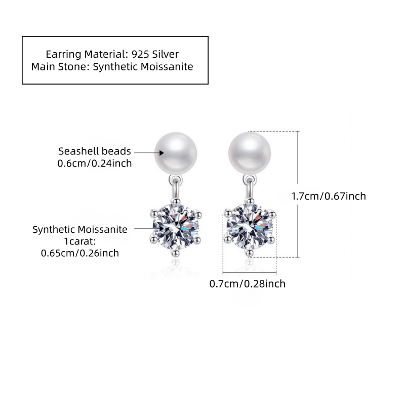 Classic Six-Claw Moissanite Stud Earrings, 1 Carat Each