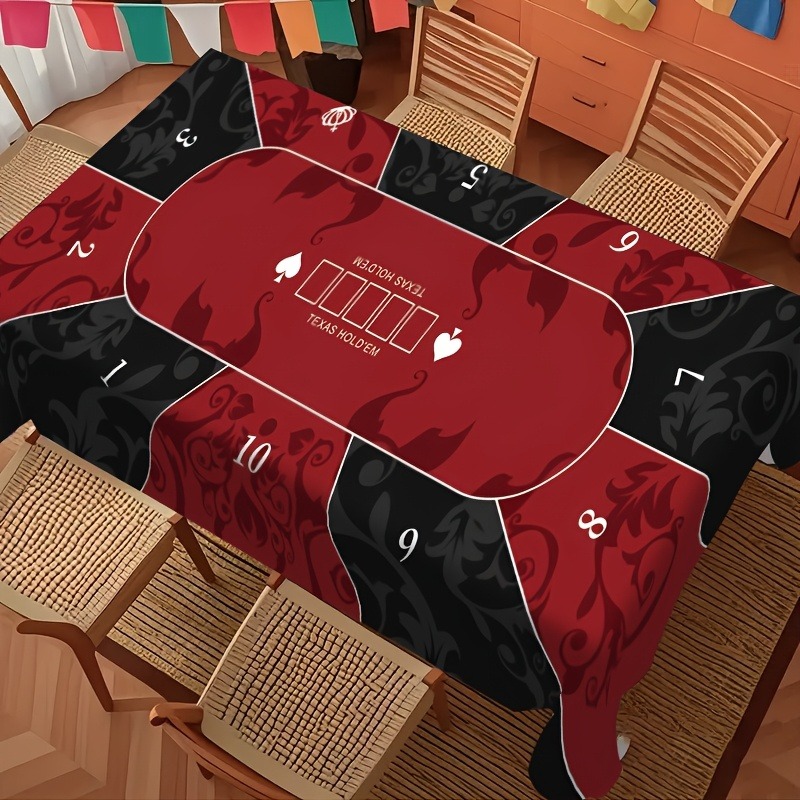 TEMU Tabls 1pc Polyester Black Golden Red Minimalist Texas Poker Theme Tablecloth Soft Texture Machine Washable Suitable For Restaurant Party Game