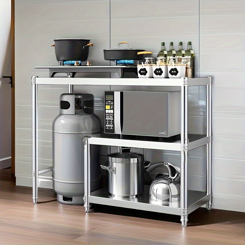 Heavy-Duty Stainless Steel Kitchen Storage Rack (Non-Food Contact) - 35.4 Inches X 31.5 Inches, Easy to Clean, Space-Saving Design - Durable Freestanding Structure for Organizing Various Kitchen Tools And Appliances