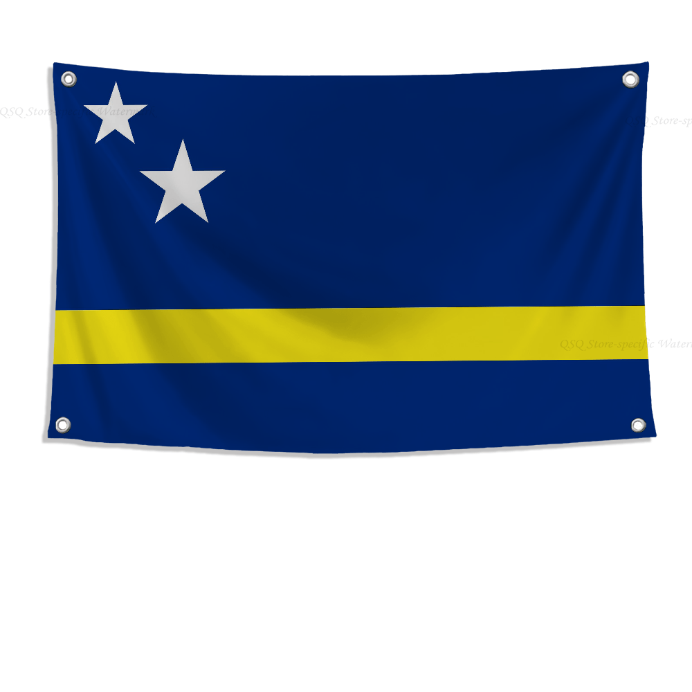 TEMU 2D Vliegtuig, 1 stuks verpakking Curaçaose vlag 36.0X60.0 inch - Duurzame buiten-/binnendecoratie, met 4 knoopgaten, felblauwe en gele strepen