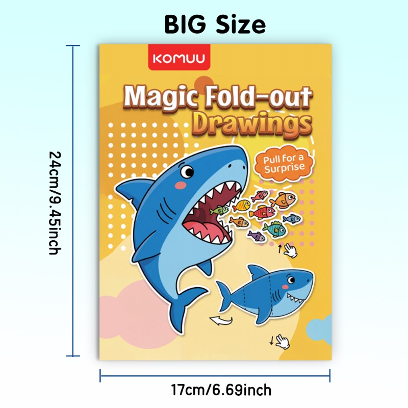 Shark Cover Foldable Creative Drawing Book, Fun Line Art Storybook