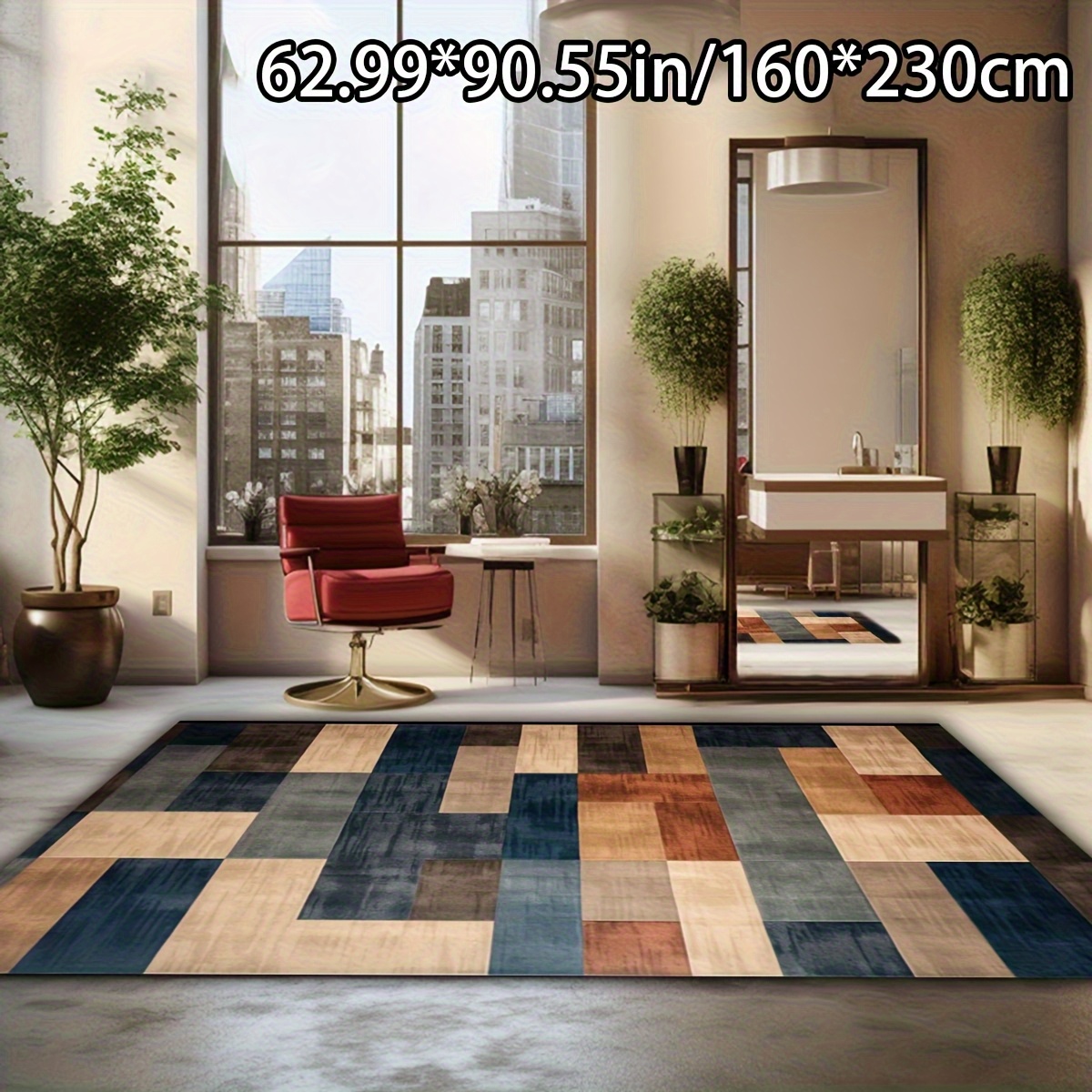 TEMU 1pc, Vintage Golden Diamond Velvet Area Rug, Checkered Large Floor Carpet For Living Room Sofa, Bedroom & Patio, Multiple Sizes