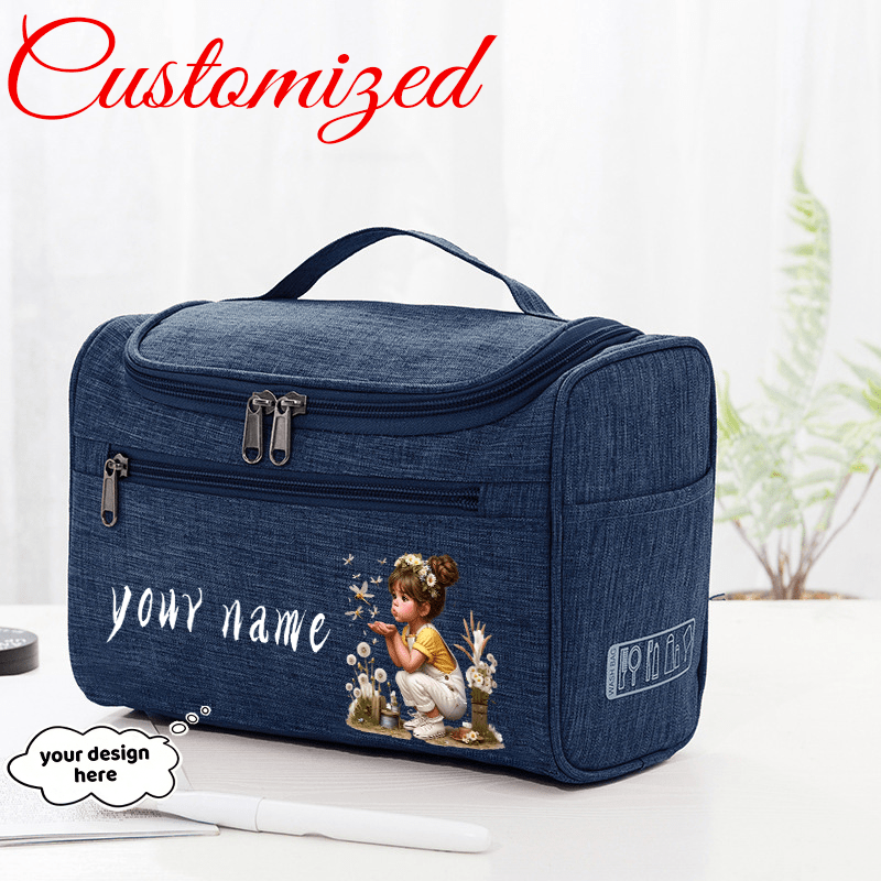 TEMU Sweet And Simple Casual-style Printed Toiletry And Makeup Bag For Girls, Supports Personalized Name Customization. Features A Smooth Zipper And