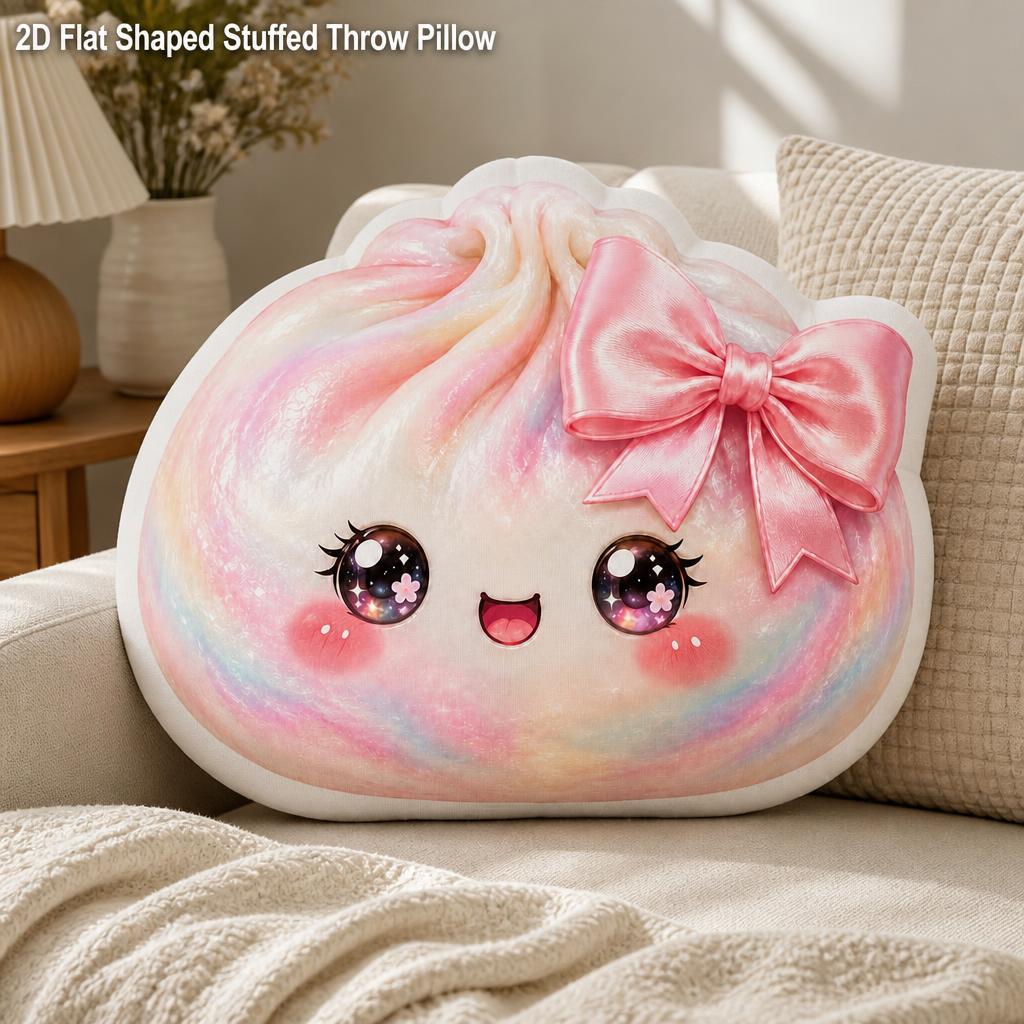 TEMU Dumpling Candy Bow Bun Kawaii 2d Flat Printing Shaped Stuffed Throw Pillow Decorative Cushion Pillow For Gift Bedroom Sofa Room Party Decor
