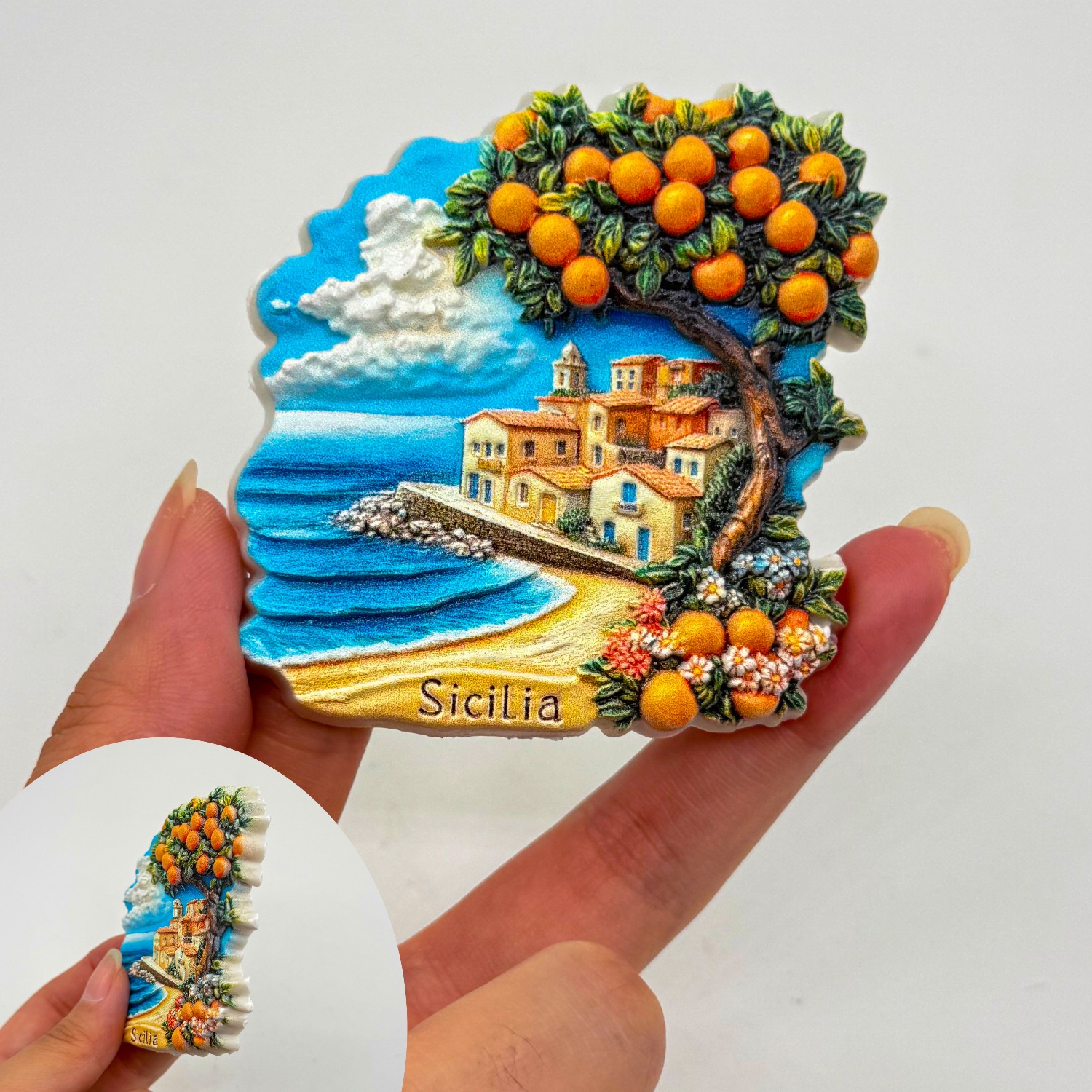 TEMU 1pc Sicily Italy Magnet Suitable For Kitchen, Fridge & Office Decor - 3d Resin With Sicily Citrus , Italian Travel Souvenir Gift For Christmas,