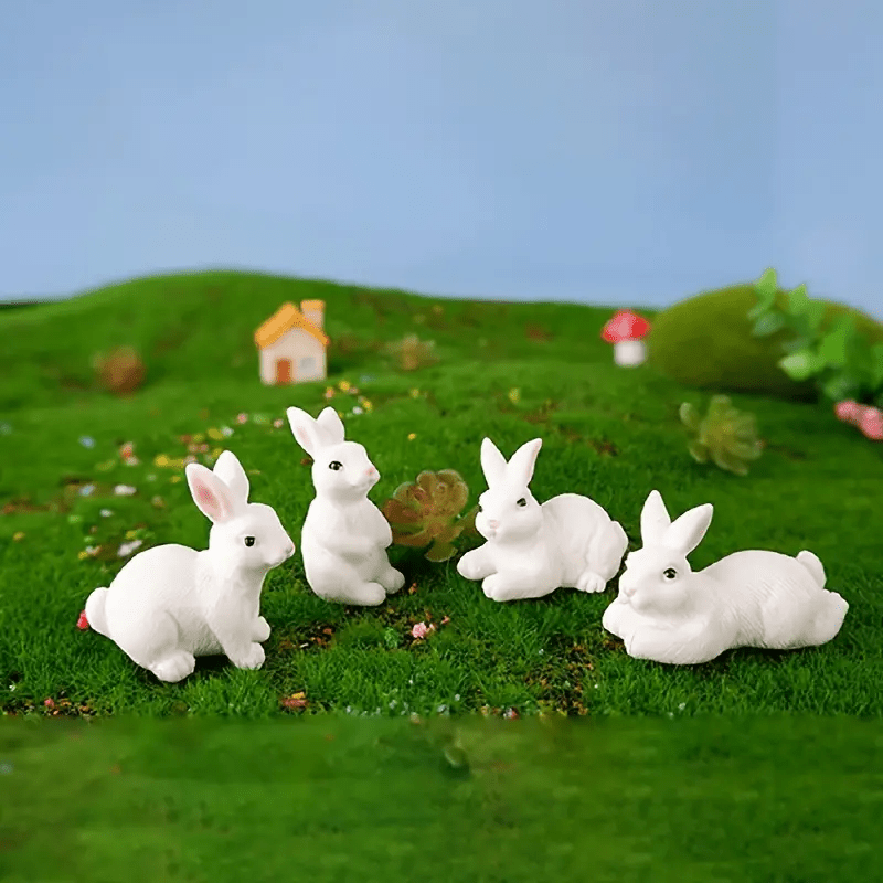 

4pcs Miniature Resin Rabbit Figurines, Versatile Decorative Ornaments For Diy Micro Landscape, Bonsai, Succulents, Glass Flower Containers - Ideal For Christmas, Easter, Thanksgiving Decor